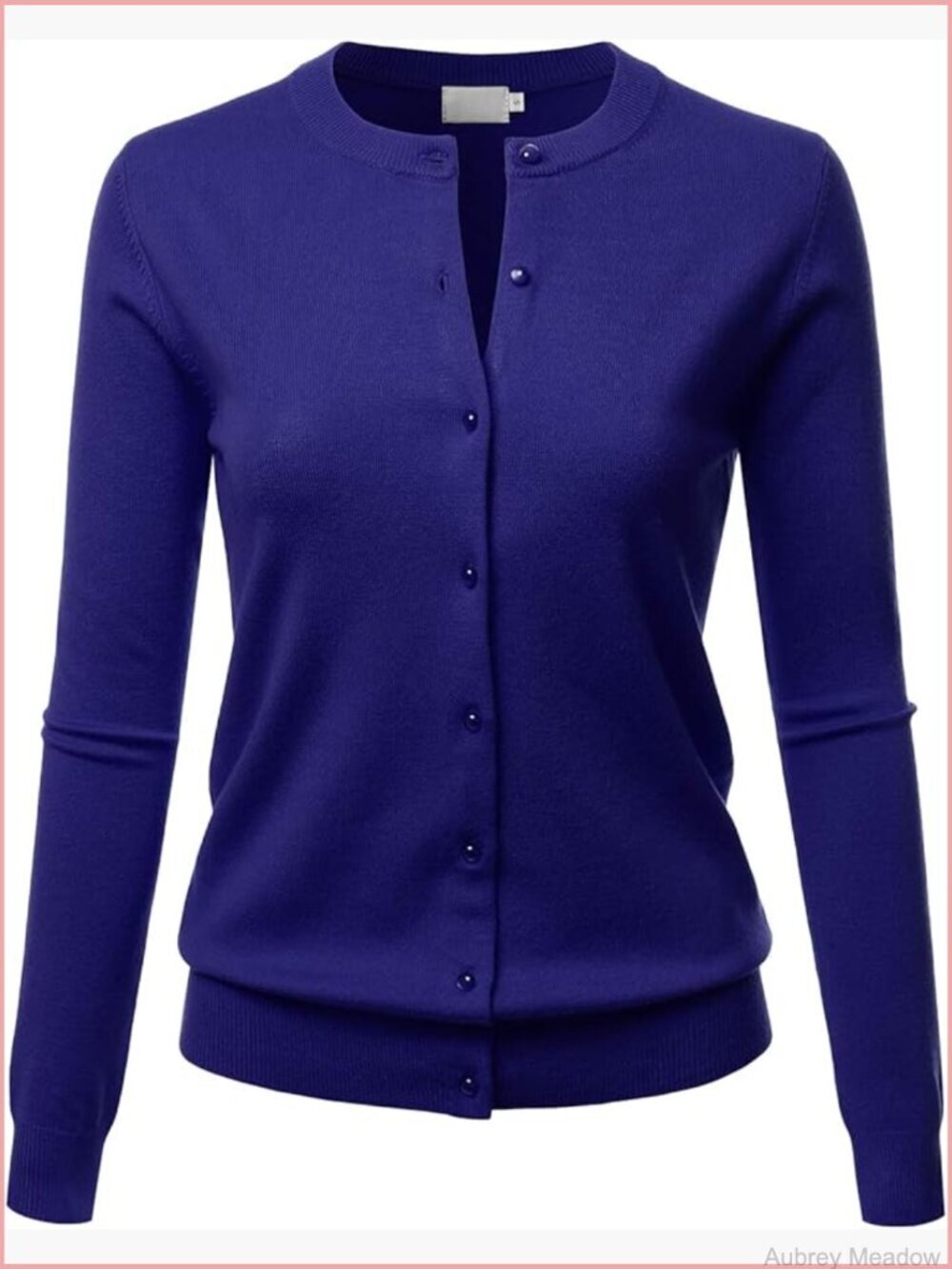 Crew Neck Gem Button Long Sleeve Cardigan Sweater